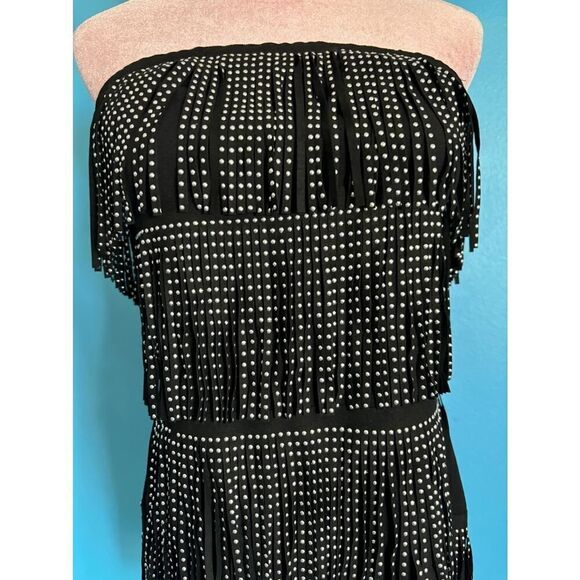 NWT Area Stars Black Cora Fringe Dress Strapless Lined Mini Grommets S - Picture 2 of 8